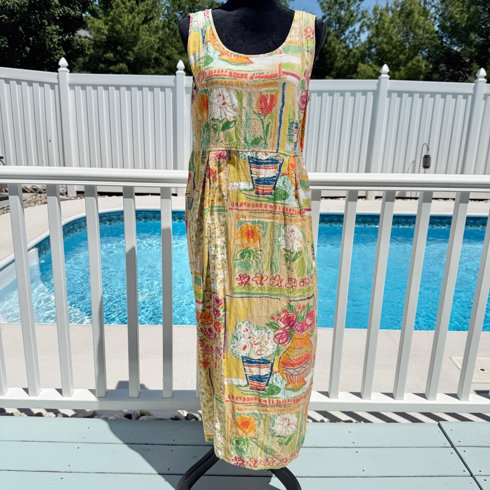 Vintage Jams World Quirky Crayon Print Sleeveless Maxi Dress Size Large